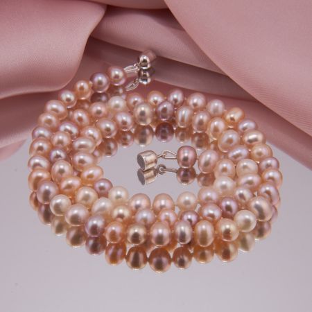 Multicolor natur Perlenkette oval